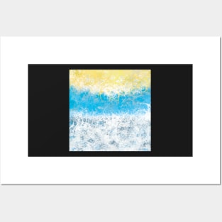 Surf's Up! Blue sky, foamy waves and yellow sun.  Dive right in! Posters and Art